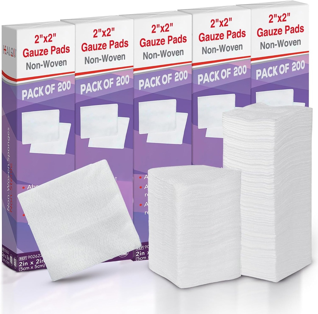 HEALQU 1000 Gauze Pads 2x2" - Soft Non-Woven 4-Ply hammas uuttamiseen ja hammashoitoihin - Ei-steriili neliö Sponges ensiapuun, kirurgiseen, & Haavojen pukemiseen (5 pakkausta 200)