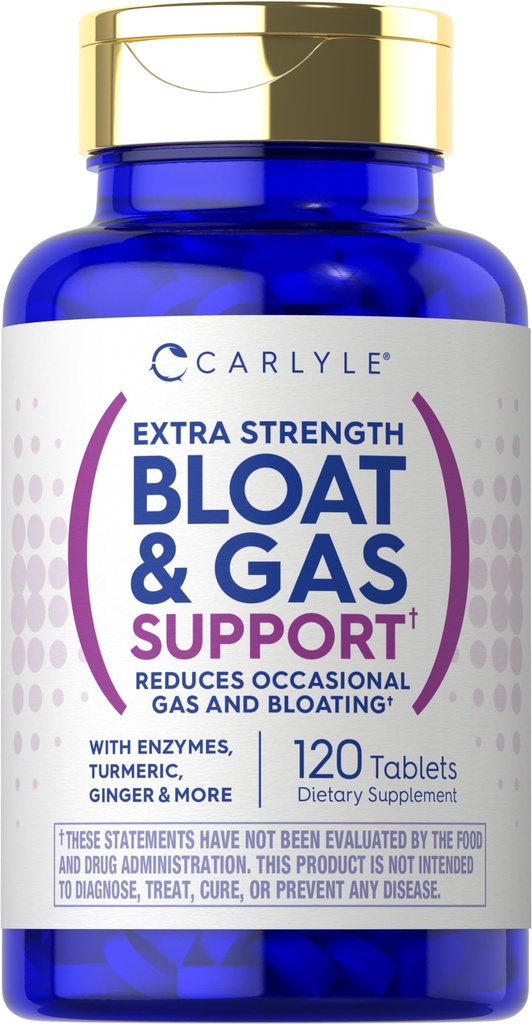 Carlyle Bloat & Gas Support for Miehet & Naiset ... 120 tablettia... Extra Strength pillereitä...