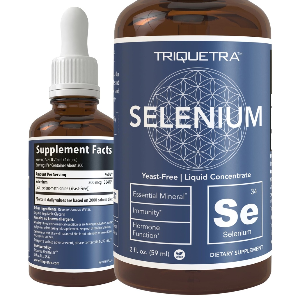 Selen - 200 mcg, Selenomethionine Form, 300 portioner - Vegan, Glasflaskan, Yeast Free - Sublingual Liquid Concentrate - Antioxidant, stöder immunitet, sköldkörtelhälsa (2 oz.)