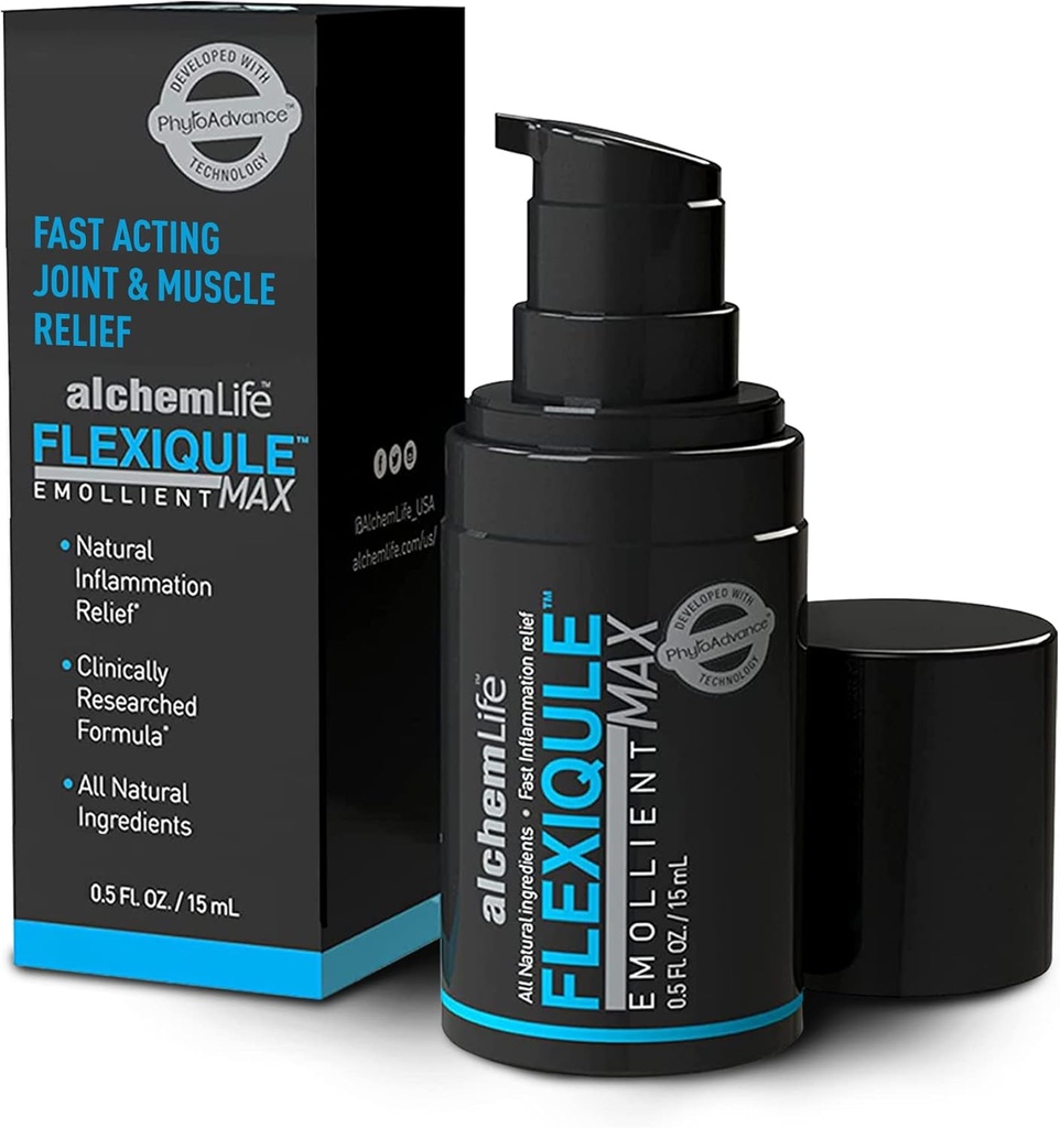 AlchemLife FlexiQule MAX - Fast Acting Emollient Supporting Natural Joint & Muscle Relief - Soothes Stiffness & Aids Mobility - Kraftfulla Phyto-Actives of Ginger, Boswellia & Piperine - (15mL Pump)