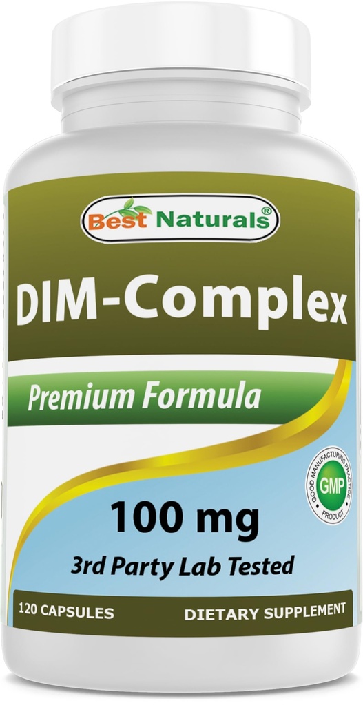 Best Naturals DIM Supplement 100 mg 120 kapselia, DIM Estrogeeniaineenvaihdunnan ja -tasapainon, vaihdevuosien, kehon rakentamisen, PCOS & Hormonaalinen akne