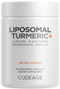 Codeage Organic Turmeric Supplement - 95% Curcumin Extract pillereitä - Liposomal Fermented kasvitieteellinen Blend Black Pepper, Ashwagandha, Inkivääri, Stephania, Boswelia, Cumin, Diveral Bitters - 90 kapselia