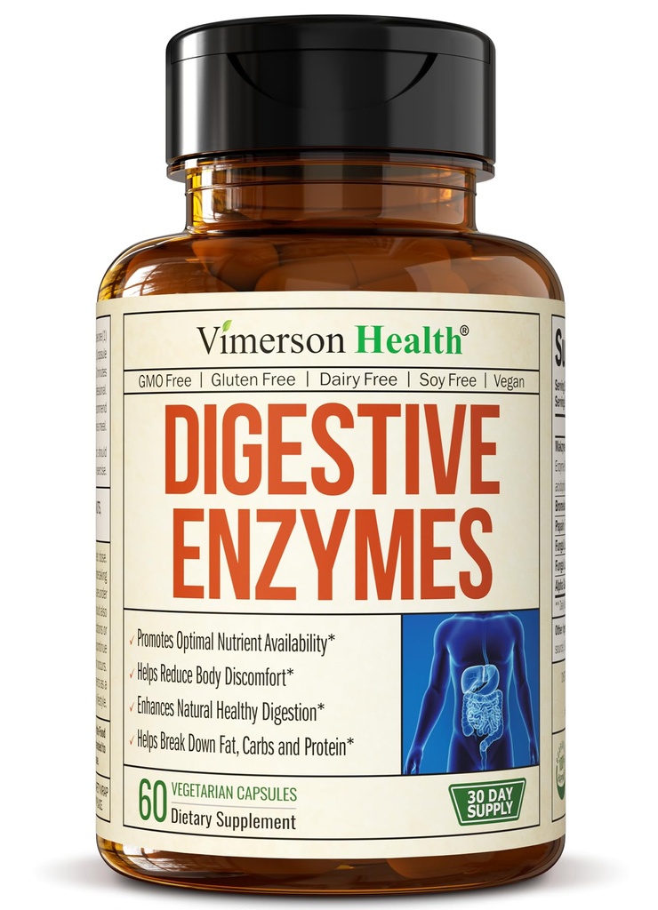 Dgestive Enzymes - Probiootti Multi Enzyme (Enzimas Digestivas) - Ruoansulatuskanavan lisäravinteet, joilla on ainutlaatuinen Makzyme- Pro Formula - Advanced Enzymes for Digestion, Bowel Movements & Nutrient Imeytyminen. 60 korkkia