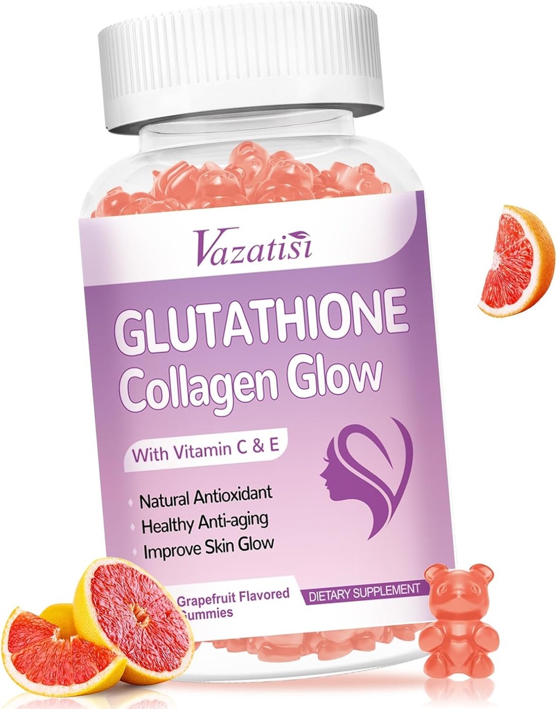 Glutatione Collagen Glow Gummies, Collagen Gummies with C-vitamiini, E, Glutatione Supplement for Women, ihonhoito, anti-aging, Greippi maku 60
