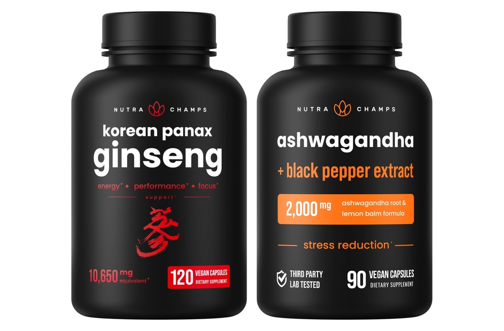 NutraChamps Korean Ginseng Capsules och Ashwagandha Capsules 2 Pack Bundle