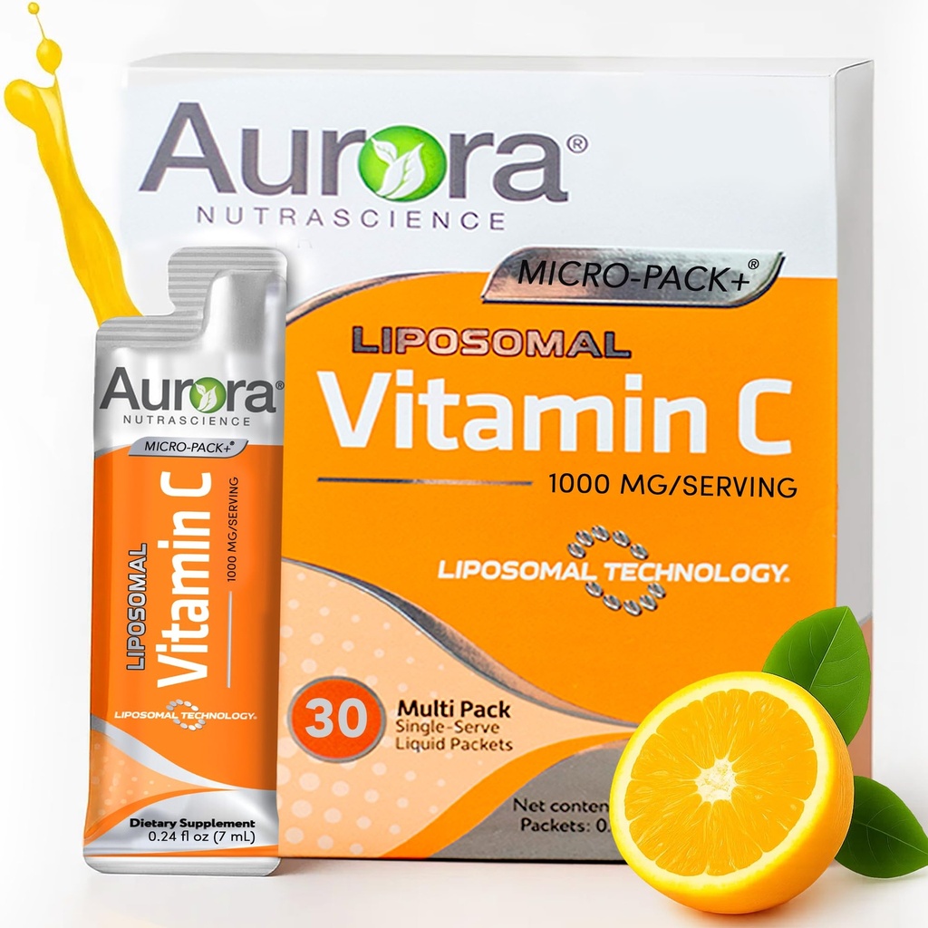 Aurora Nutrascience Micro-Pack Liposomal C-vitamiini, immuunituki, 1000 mg per serving, gluteeniton, ei-GMO, 30 Single Serve Packets, 21,7 oz