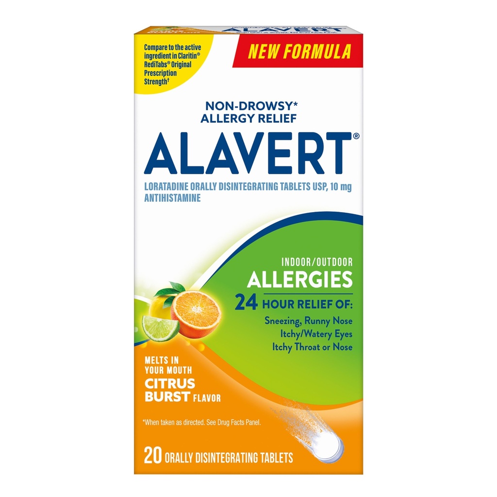 Alavert Allergia 24 tunnin Relief, Citrus Burst Flavor, suun kautta hajoavia allergia tabletteja, ei-huokoinen antihistamiini, Loratadine 10 mg, 18