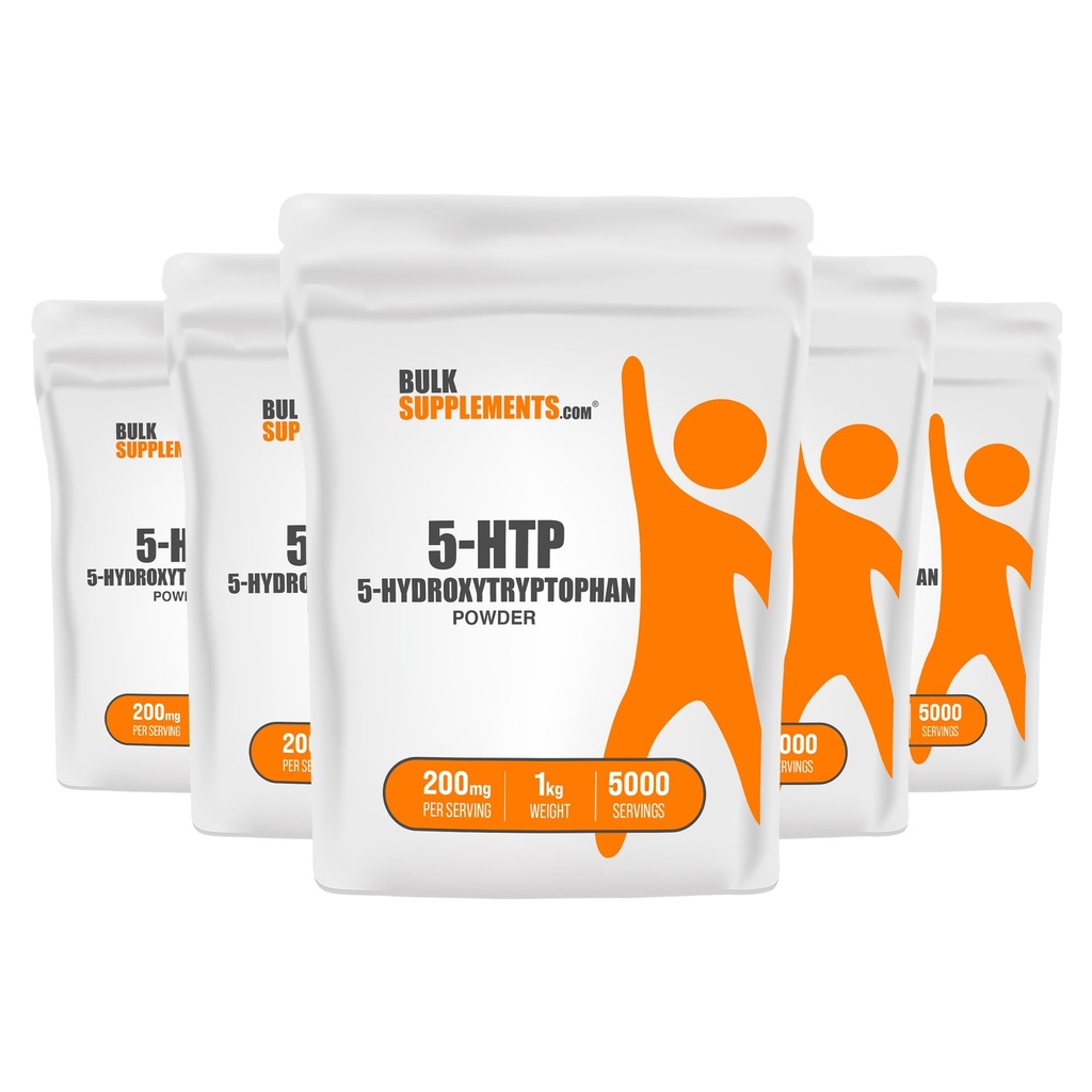BulkSupplements.com 5-HTP Powder - 5-Hydroxytryptophan, 5 HTP Supplement - 5-HTP 200mg, Mood Support Supplement - Gluten Free, 200mg per portion, 5kg (11 lbs) (Pack of 5)