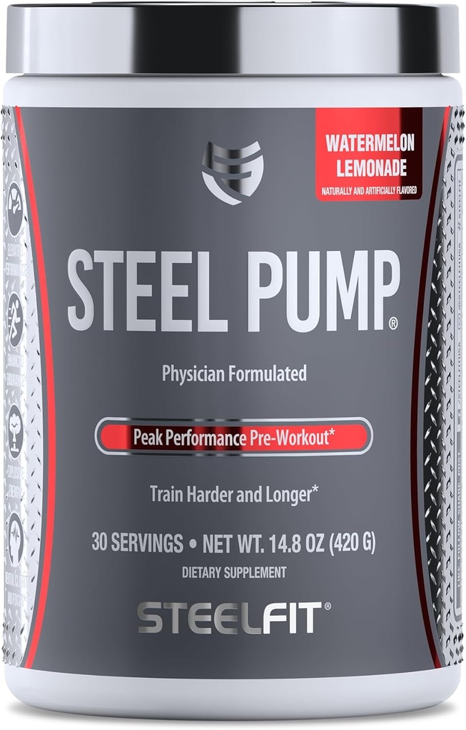 SteelFit Steel Pump ... Advanced Pre Treenout Powder & Typpioksidi Supplement ... Watermelon Lemonade, 30 Servings ...
