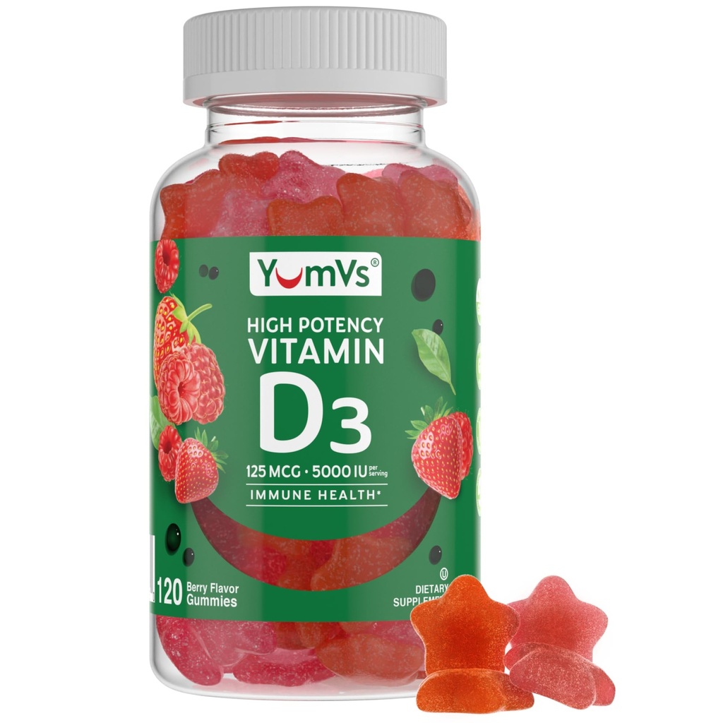 Vitamin D3 Gummies 5000 IE 125mcg D3 Gummies - Support Immune Support, Strong Bone Health - Non-GMO, Gluten-Free, Dairy-Free, Vitamin D Gummy (120 greve)