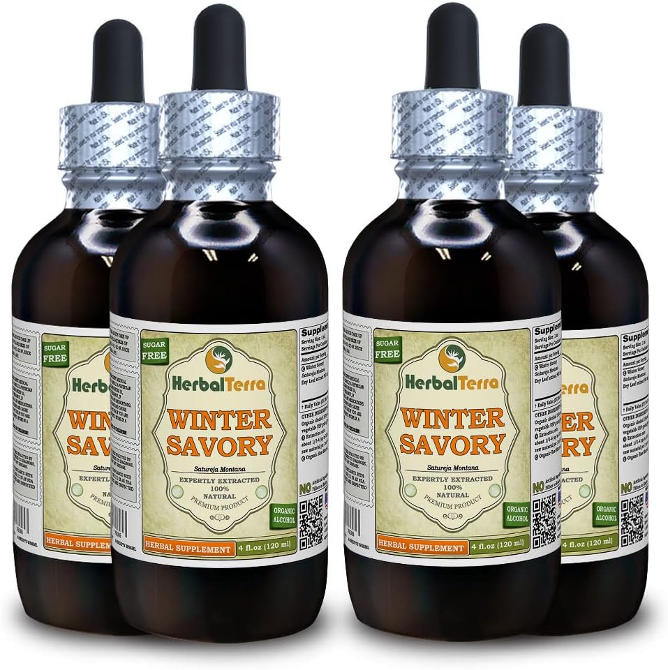 Winter Savory (Satureja Montana) Tincture, Organic kuivattu lehdet Liquid Extract (Brandin nimi: HerbalTerra, ylpeästi valmistettu USA) 4x4 fl.oz (4x120 ml)