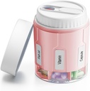 Daviky Pill Bottle Organizer, Supplement Organizer 7 Suuret Osastot, Travel Pill Dispendser Round Pill Box kanssa kaksi Lids(Pink+ valkoinen)