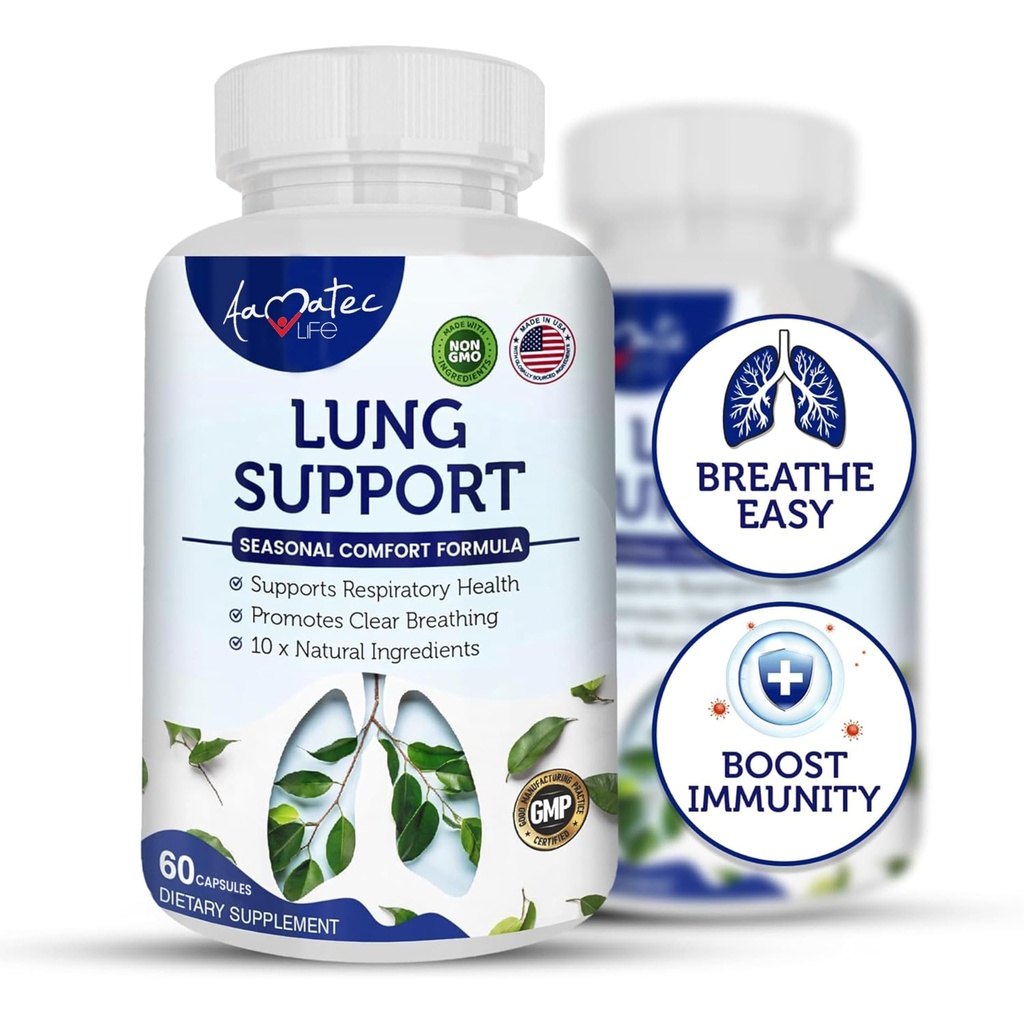 Keuhkotuki Ravintolisät Kasviperäisten hengitystuki 10 Aktiivisia ainesosia Original Formula for Lung Health Lung Cleanse Formula Supplement for Bronchial System 60 Kapselit Non GMO