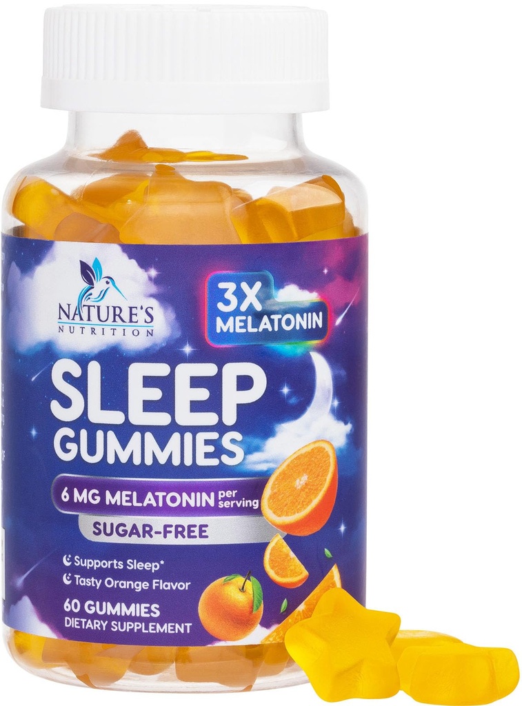 Melatoniini uni Gummies sokeriton - 6 mg melatoniini uni Gamies aikuisille, extra vahvuus nukkuminen Gummy lisäravinteet, satunnainen nukkuminen tuki täydentää, 6 mg Gomitas para Dormir - 60