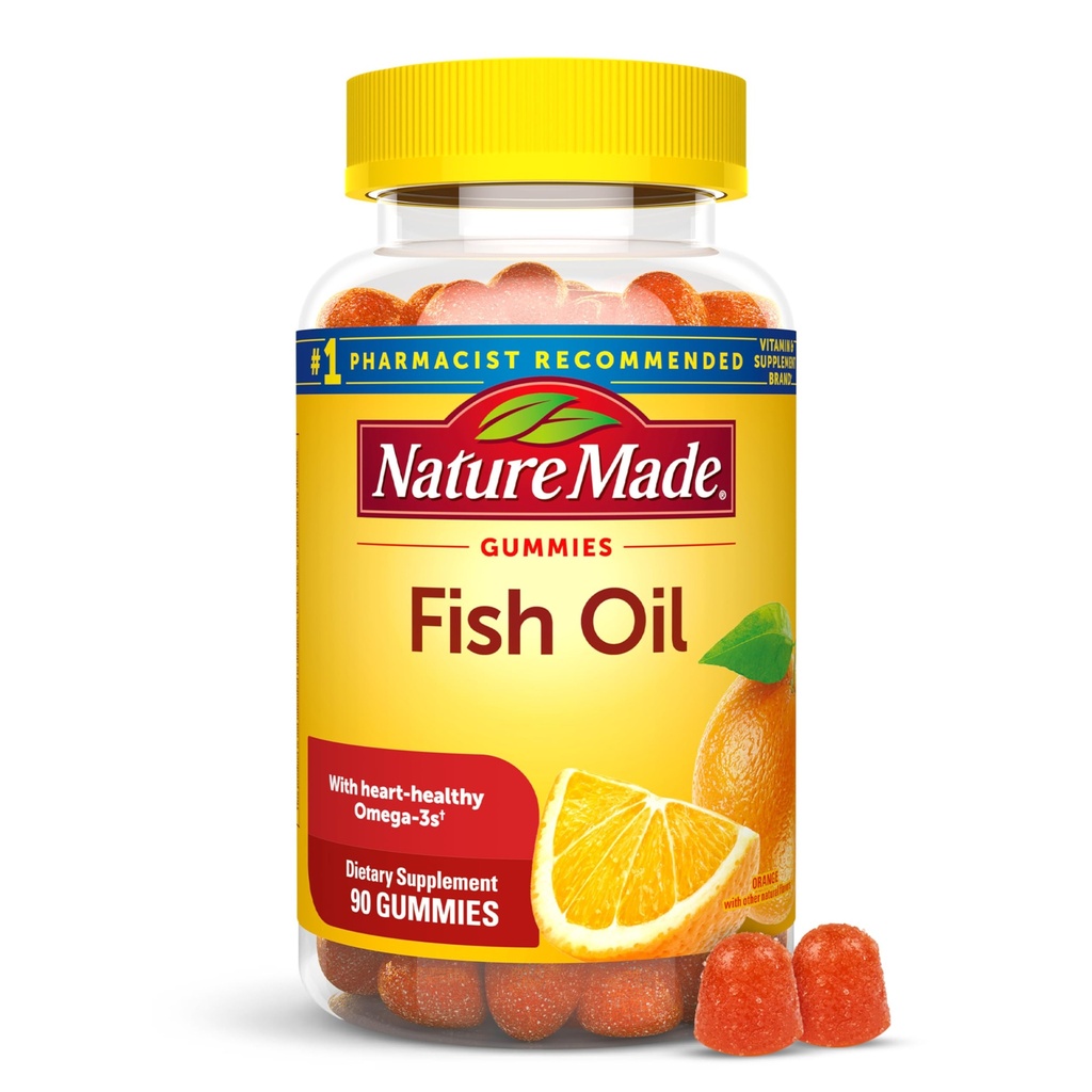 Luonto Made Fish Omega 3 Gummies, Omega 3 Kalaöljy täydentää, Terve sydän tuki, 90 Gummies, 45 päivän tarjonta