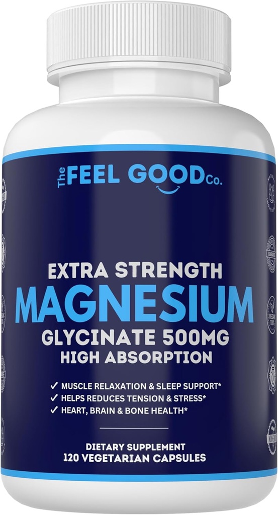 Magnesium Glycinate 500mg ren nattsömn, 120 kapslar, hög absorption - Icke-GMO, Glutenfri, Vegan, Organisk - Tillägg för sömn, hjärthälsa nerver, ben, muskler - Massiv 4 månaders leverans