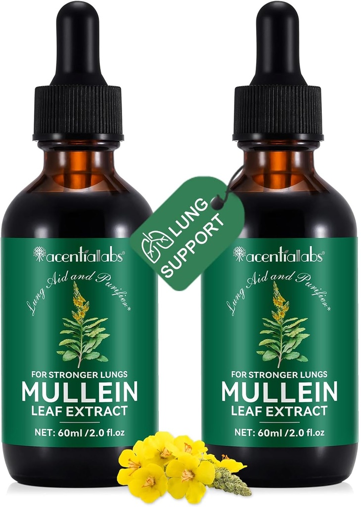 2 Pcs Organic Liquid Mullein Extract Supplement for Lungs Health - Vegan, No AdditivesBronchial Cleanse for Health Support - 2 fl oz Mullein Drops