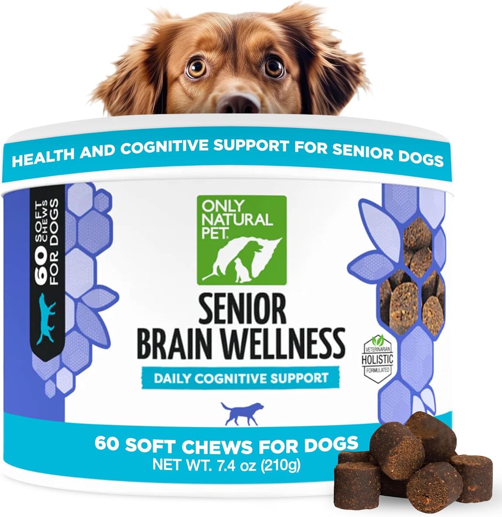 AINOASTAAN LUONNOLLINEN PET Senior Brain Wellness koiranmurut - pienet, keskikokoiset ja suuret rodut, hampaattomat & geriatriset koirat, pehmeät kanan- ja pekonimakupalat, paistettuja herkkuja - 60