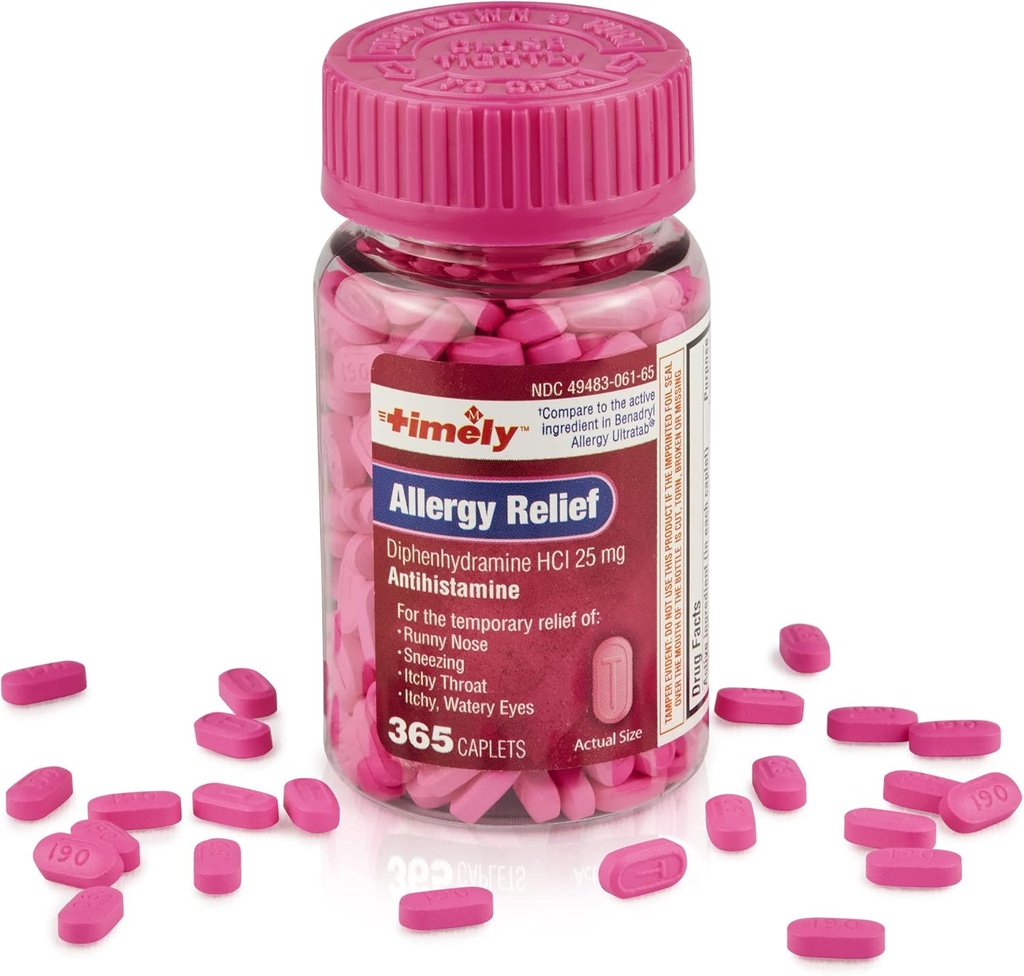 Aikaisin Allergia Relief Difenhydramiini HCl 25 mg - 365 Caplets - Verrattuna Benadryl Allergy Ultratab - Antihistamiini - Allergia Lääkkeet - Runny Nenähoito aikuisille - Vesinen silmien hoito