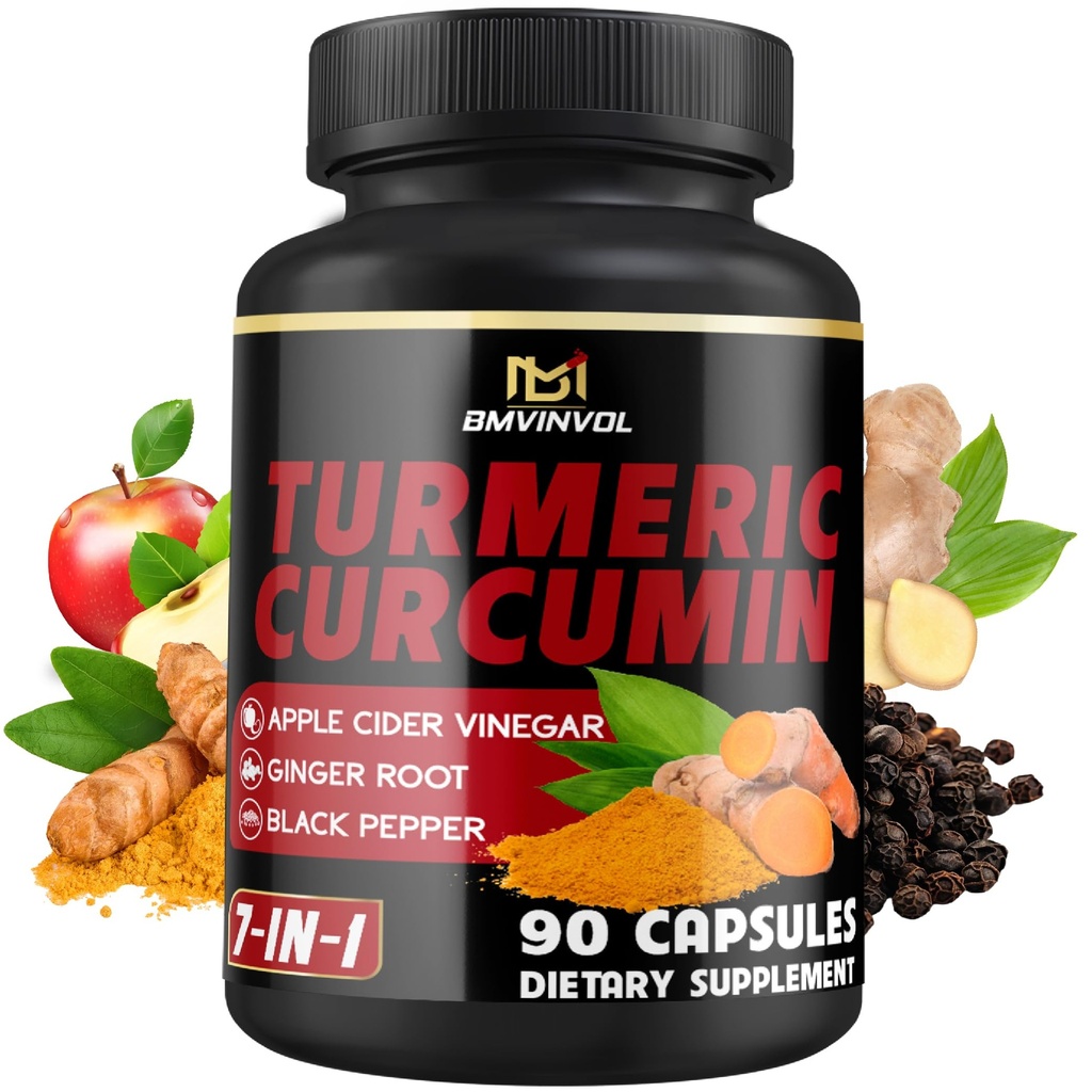 Gurkmeja Curcumin Supplement - 95% Curcuminoids med Ginger, Apple Cider Vinegar, Black Pepper - 90 greve - 3 månaders leverans