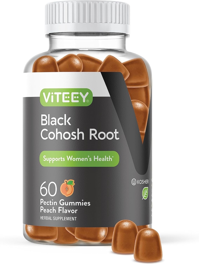 Viteey Black Cohosh Root Gummies - Vaihdevuodet Relief for Hot Flashs and Night Sweats - Vegan, Gluteeniton, ei-GMO - 60