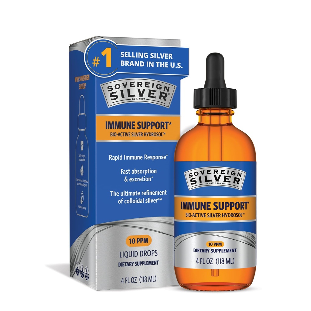 Sovereign Silver Immuuni tuki - Kolloidinen hopea, Bio-Active Silver Hydrosol, 10 ppm, Liquid Dropper, 4 Fl Oz, (118 ml)