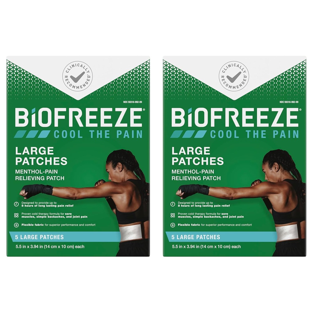 Biofreeze Smärta Relief Patches, Arthritis Pain Reliver, Knee & Lower Back Pain Relief Patch, Sore Muscle Relief, Neck Pain Relief, 2 Pack (5 Biofreeze Menthol Patches)