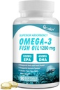 Omega 3 Kalaöljy täydentää, Triple Strength Omega 3 Ravitsemus täydentää 650mg EPA 450mg DHA Per Serving - aivot, silmät, sydän ja immuuni terveys tuki - 90 Softgels (45 Serv)