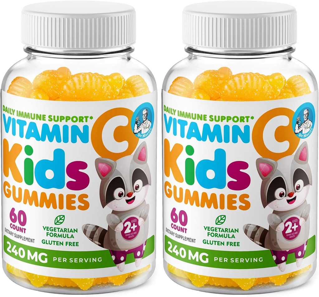 DR. MORITZ C-vitamiinia Gummies lapsille & Aikuinen 240 mg - Immuunituki Matala-sokerinen purutabletti vitamiineja toddlers - kasvissyöjä Liivate-vapaa lasten ravintolisä (Citrus Flavor) (120 Count)