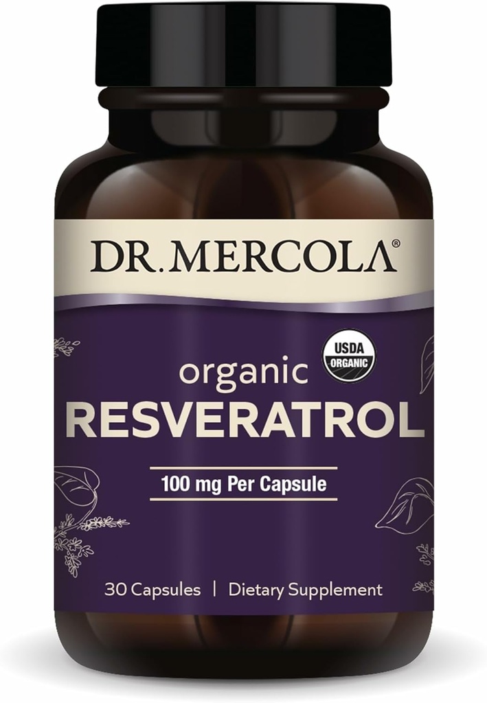 Dr. Mercola Organic Resveratrol - 100 mg Cellular & Cardiovascular Support - 99,9 prosenttia Trans-Resveratrol - Japanista Knotweed - 30 kapselia (30 annosta)