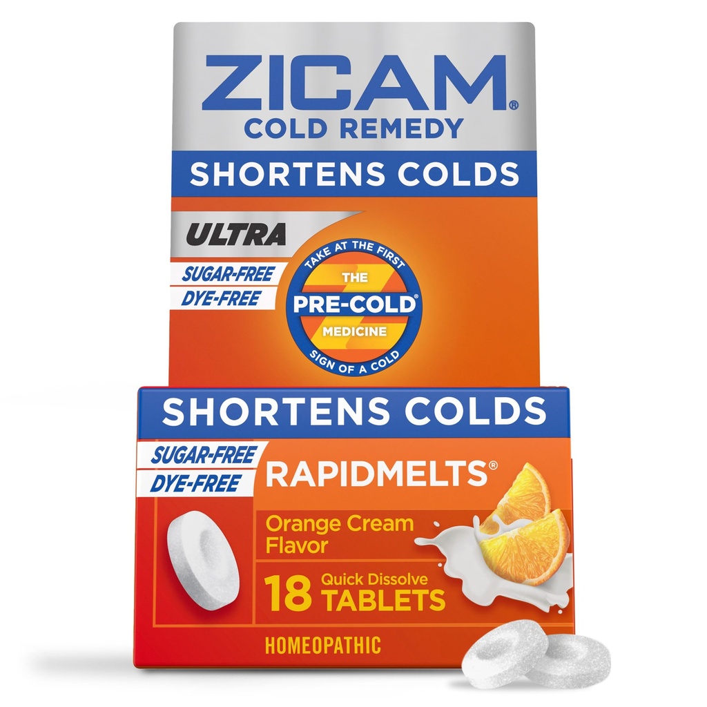 Zicam Ultra Cold Remedy Sinkki Rapidmelts, Orange Cream Flavor, Homeopaattinen, Kylmä Shortening Medicine, Lyhentää kylmä kesto, sokeriton, väriaineeton, 18