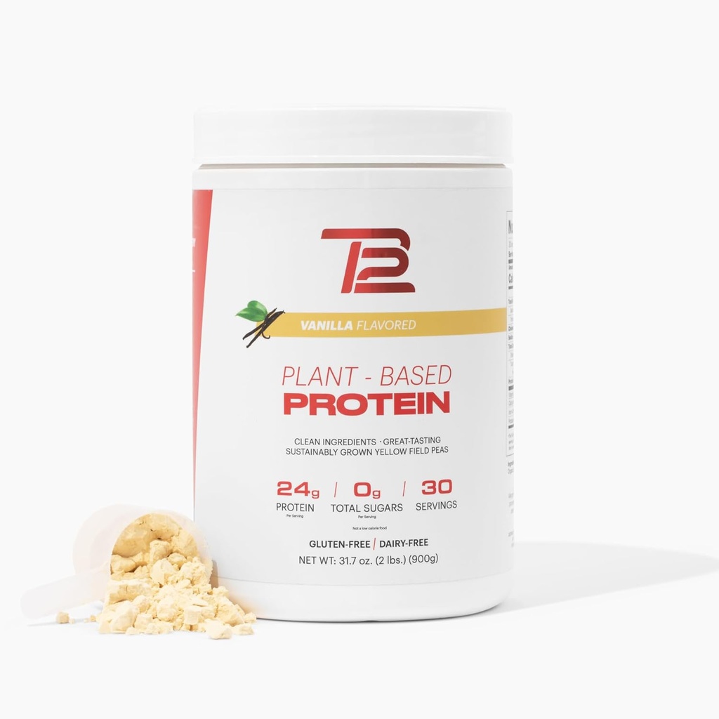 TB12 Plant Based Protein Powder av Tom Brady, 24g Vegan Pea Protein, Low Sugar, Low Carb, Non-GMO, Meal Replacement, Keto Friendly, Paleo, Sugar Free, Vanilla Flavor (30 Servings/2.12lbs)