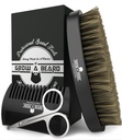 Parran harja miesten & parta Comb Set w/Mustache sakset Harjaus Kit, luonnollinen karju nyrkki harja, dual Action Wood Comb, ja matkalaukku suuri joululahja