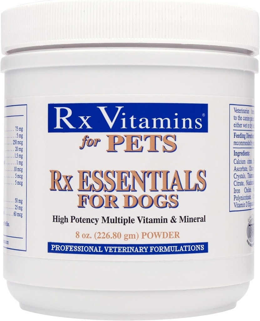 Rx Vitamiinit Essentials koirille - vitamiinit & Mineraali Multivitamiini - tukee immuunijärjestelmää Ruoansulatuselimistön ja luun terveys - jauhe 8 oz