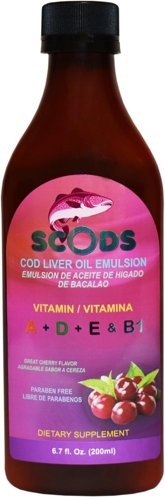 Emulsio de Scods Cereza Turska Maksaöljy Emulsio Cherry 200ml A-vitamiini + D + E & B1
