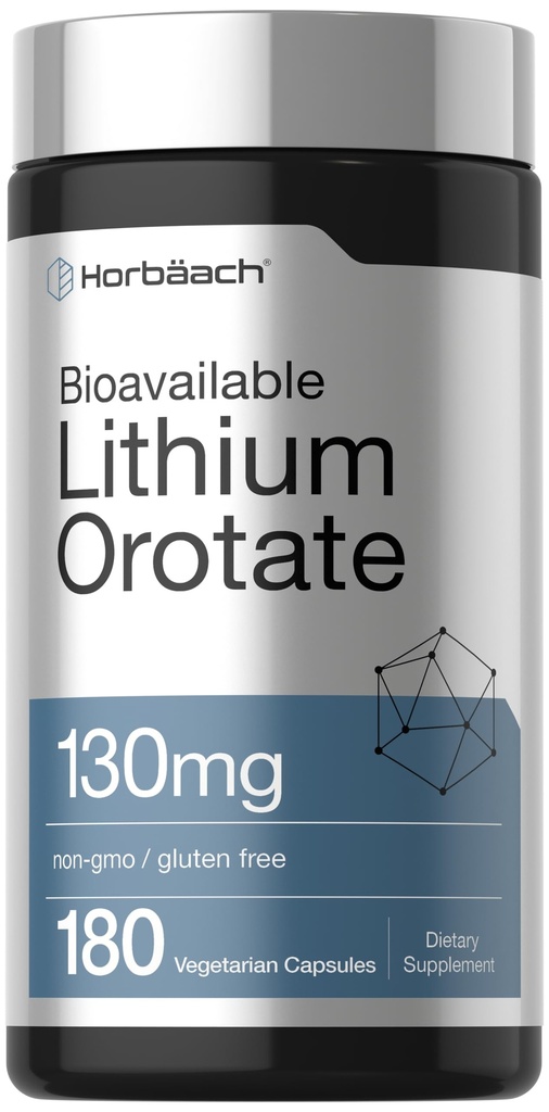 Horbäach Lithium Orotate 130mg | 180 kapslar | Non-GMO, Gluten Free | 5mg Bioavailable Elemental Lithium