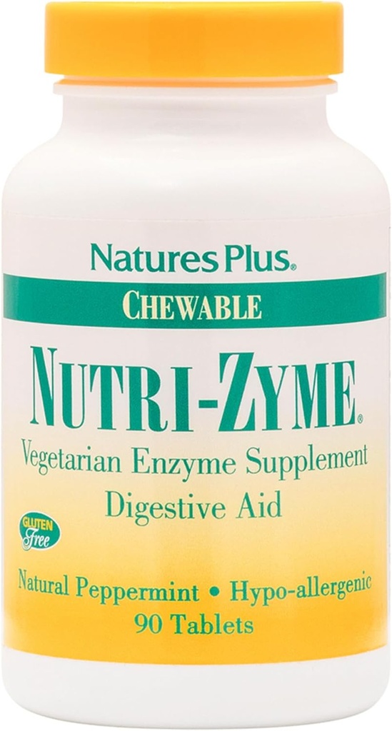 NaturesPlus Nutri Zyme - 90 purutablettia, Piparminttu Maku - Kasvissyöjä Enzyme-lisä bromeliinin ja Papainin kanssa, luonnollinen digestiivinen apu - Gluteeniton - 45 tarjoilua