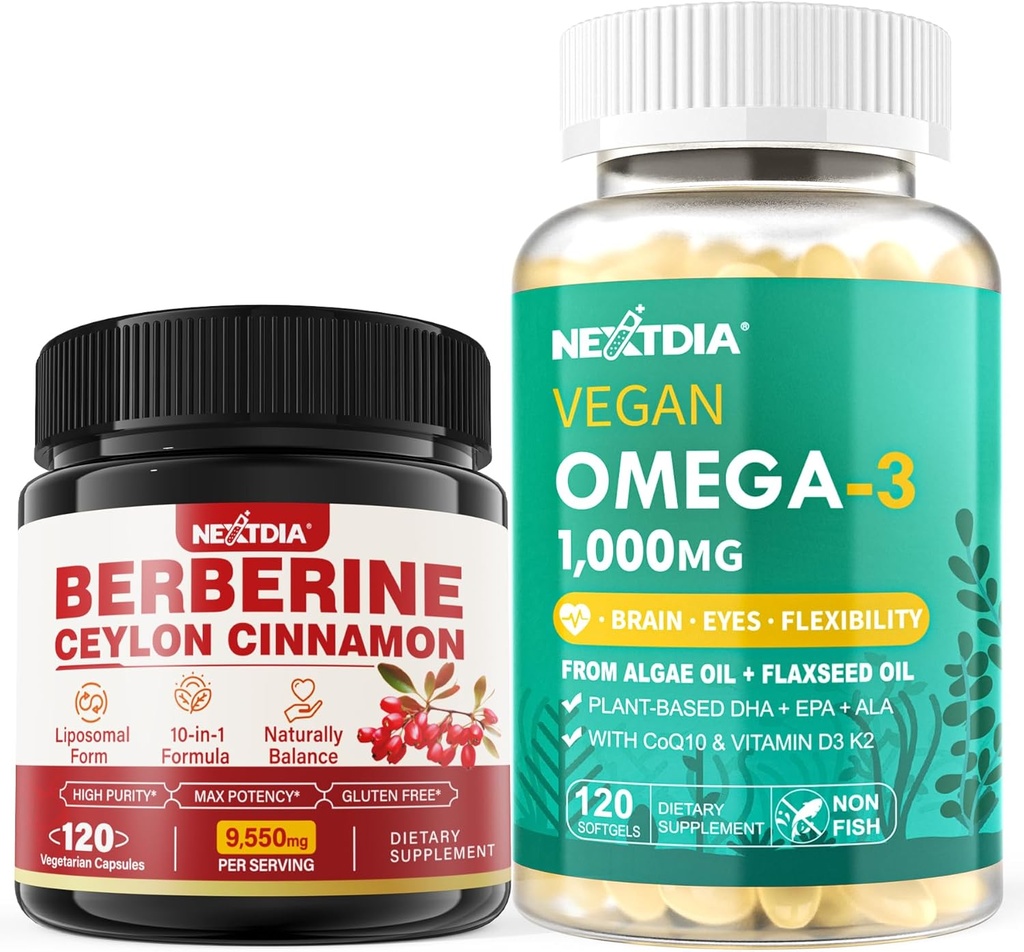 Berberiini Supplement 1500mg + Vegan Omega 3 Supplement 1000mg