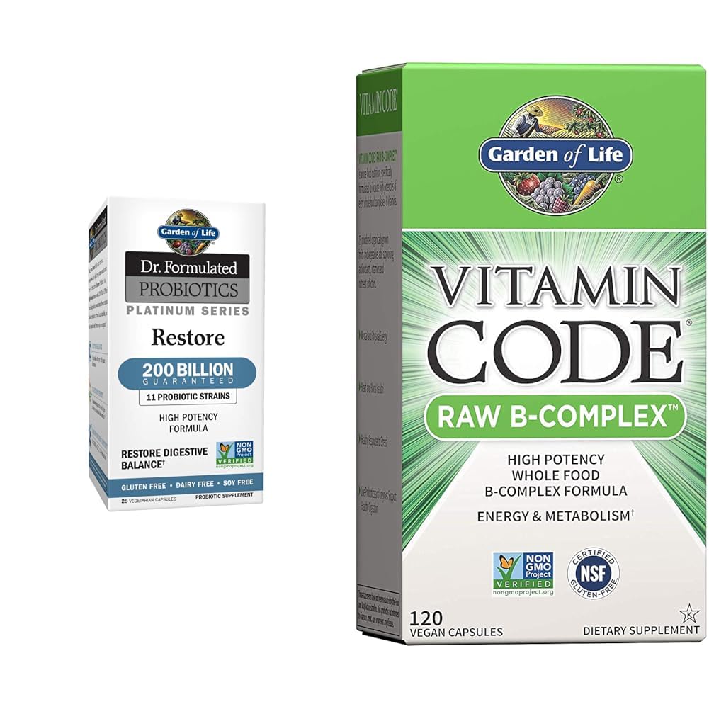 Puutarha elämän Dr. Formuloitu Probiootit Platinum Series Palauta 200 miljardia PMY & B-vitamiini Complex - Vitamiini koodi Raw B Complex - 120 vegan kapselit