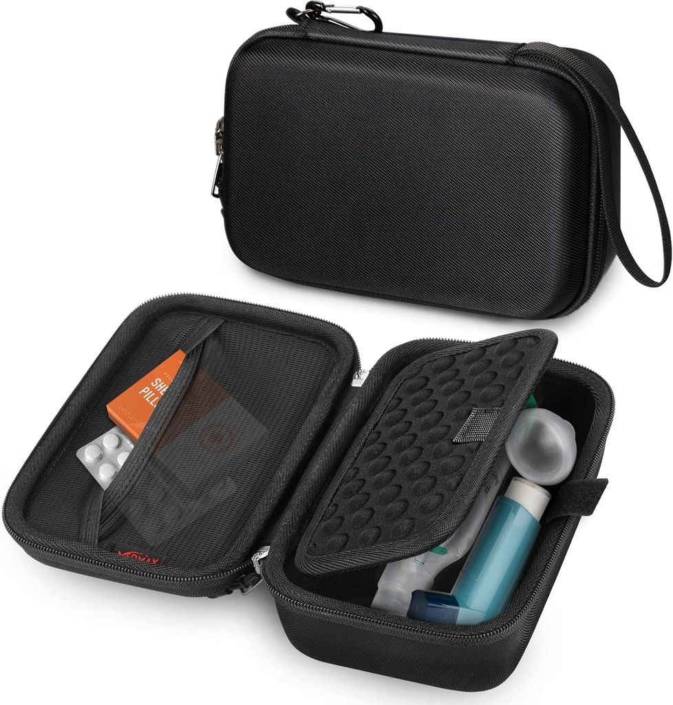Kova kuori tapauksessa Kannettava sumutin Astma Inhalaattori, Kannettava iskunkestävä anti-Scratch Travel Carrying Case Personal Inhalers Nebulizador hengitysongelmiin Handheld Nebulizer, Musta