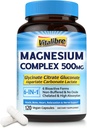 Magnesium Complex 500mg, 6 i 1 Chelated Magnesium Glycinate, Citrate, Aspartate, Gluconate, Carbonate & Lactate, Max Absorption Supplement för Sleep & Calm, 120 Vegan Caps, No Magnesio Oxide