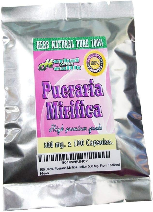 100 Caps. Pueraria Mirifica Powder Root Pure 100% Rintojen Augmentaatio 500 Mg. Thaimaasta
