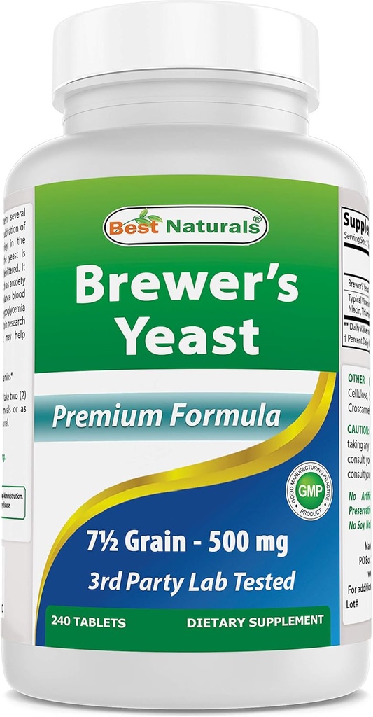 Best Naturals, Brewers Hiiva, 7-1/2 Grains with B1-vitamiini, B2-vitamiini, 1000 mg 240 tablettia (240.