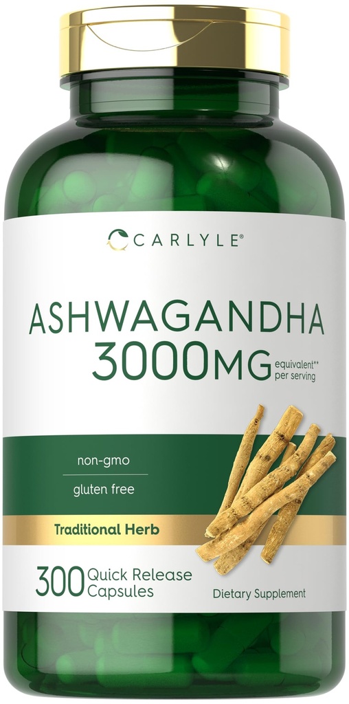 Carlyle Ashwagandha täydennysosa naisille ja miehille ... 3000 mg 300 kapselia...