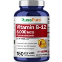 NusaPure-vitamiini B12-5000 MCG 150 Kasviskapselit (ei-GMO, Vegan) - Max Vahvuus B12