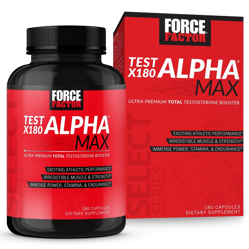 FORCE FACTOR testi X180 Alpha Max Total Testosteroni ja typpioksidi Booster miehille, joilla on seed ja Tribulus lisätä veren virtausta ja parantaa miesten urheilullinen suorituskyky, 180 kapselia