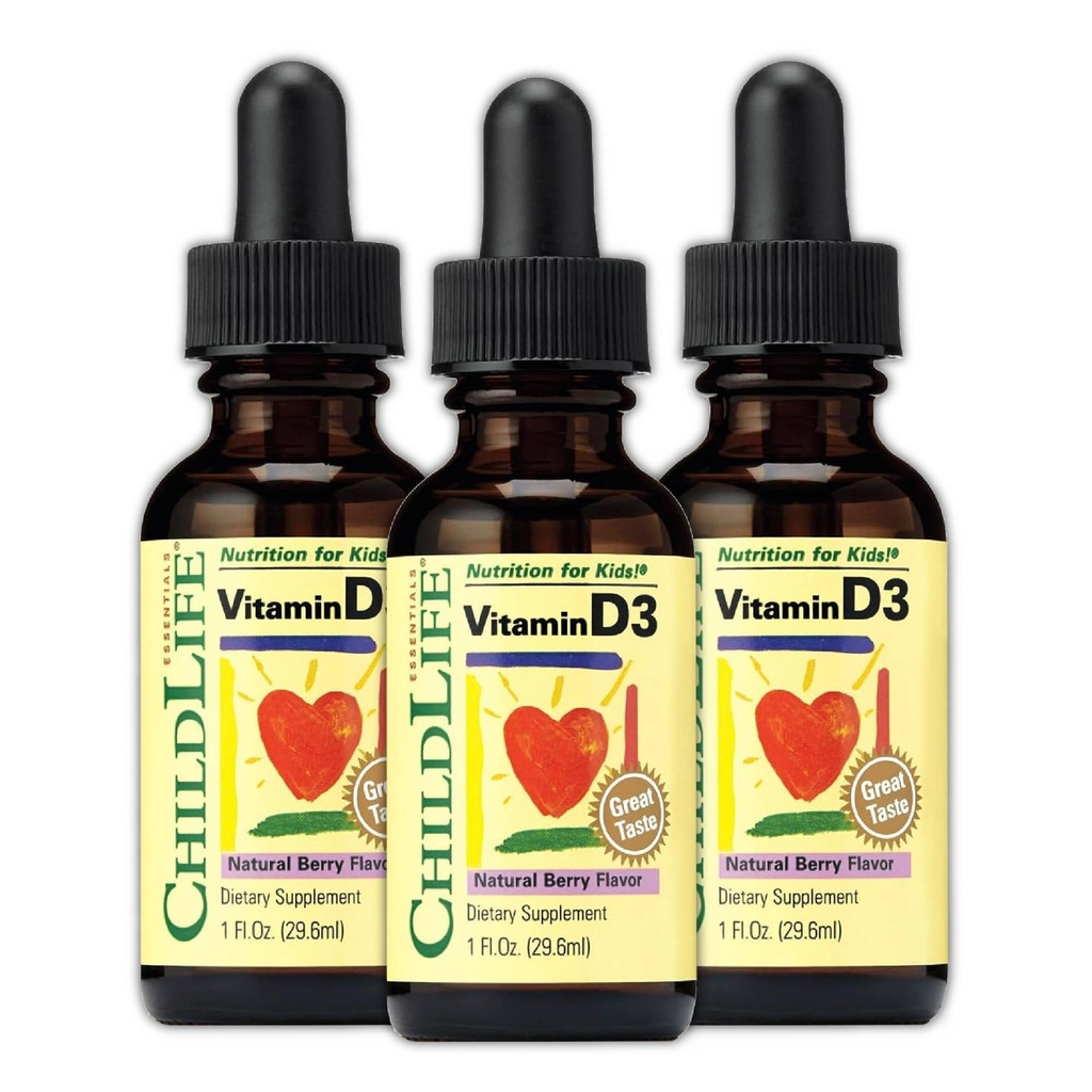 LAPSILIFE OLENNAISET D3-vitamiinin pudotukset lapsille, lapsille, & pikkulapsille - nestemäinen D-vitamiinin dropit, 500 IU/drop, immuuni- ja luuterveyden tuki, luonnollinen Berry - 1 Fl Oz (paketti 3)
