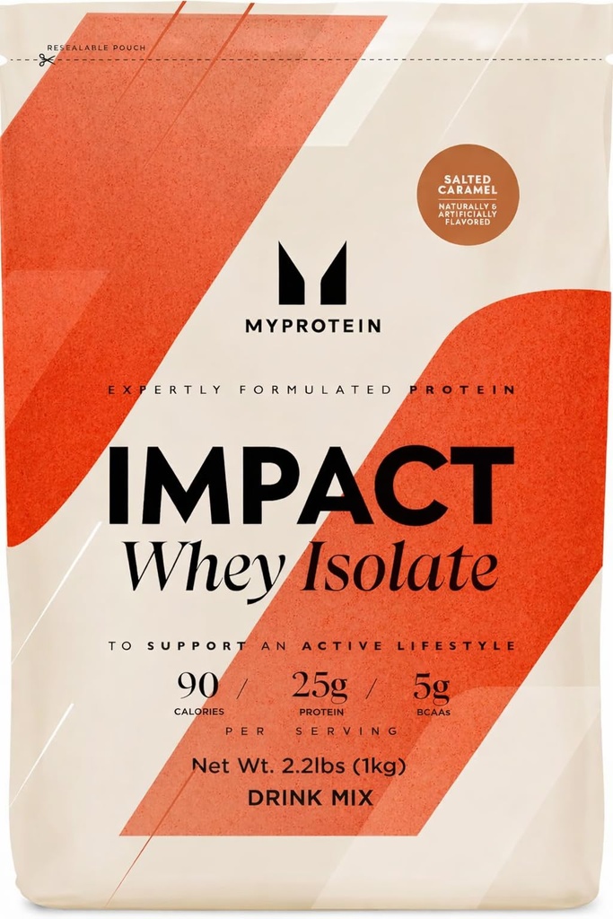Myprotein Impact Whey Protein Isolate, 2.2 Lbs (40 portioner) Salted Caramel, 21g Protein & 6g BCAA Per Servering, Gluten-Free Shake för muskelstyrka och återhämtning
