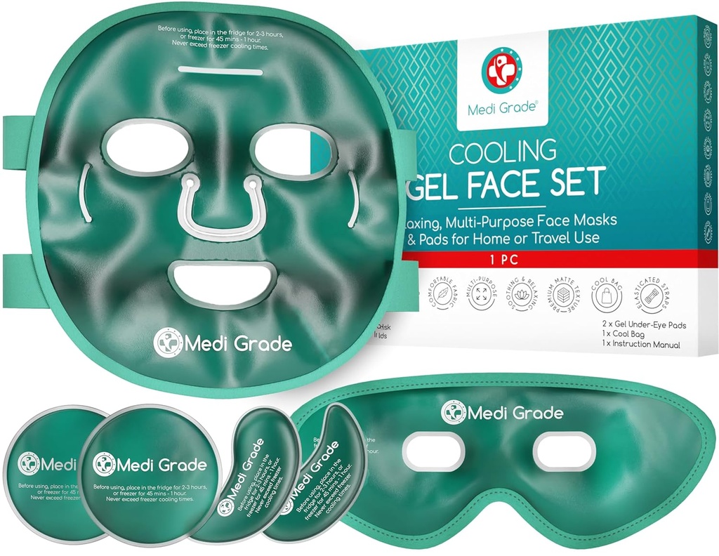 Medi Grade Cooling Ice Face Mask ja jäähdytys silmänmaski Puffy Eyes & Migreeni Relief - Itsehoito Face Ice Pack ChillGel Face Ice Mask Technology - Jäähdytys naamarit, silmät ja pussi