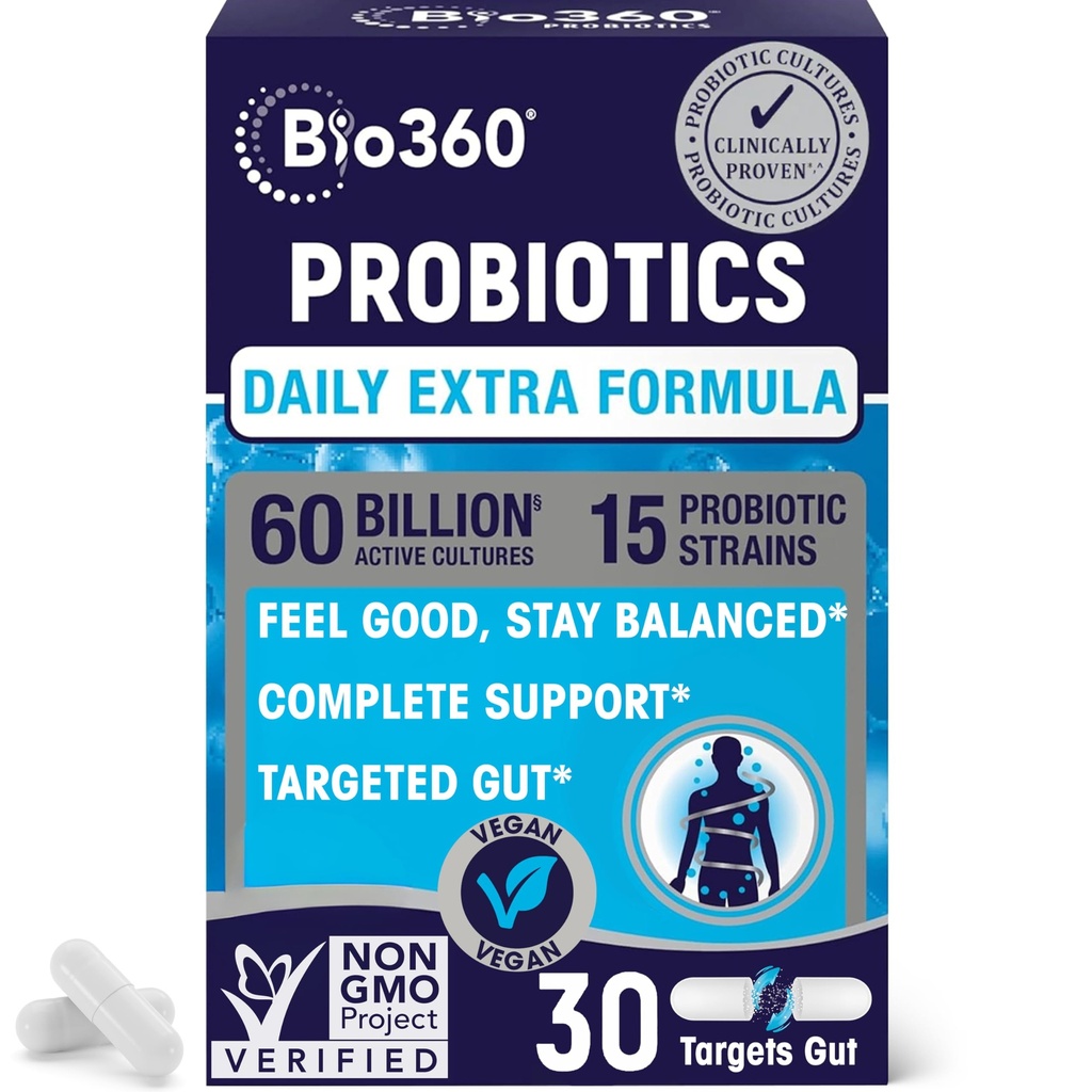 Extra Strength Probiootti Ruoansulatuselimistölle ja immuunituelle, 60 miljardia PMY & 15 kanta, Gut Health Probiootit miehille ja naisille tukee satunnaista ummetusta, ripulia, kaasua ja turvotusta, 30CT